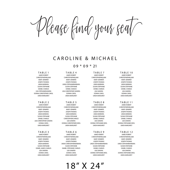 Minimalist seating chart