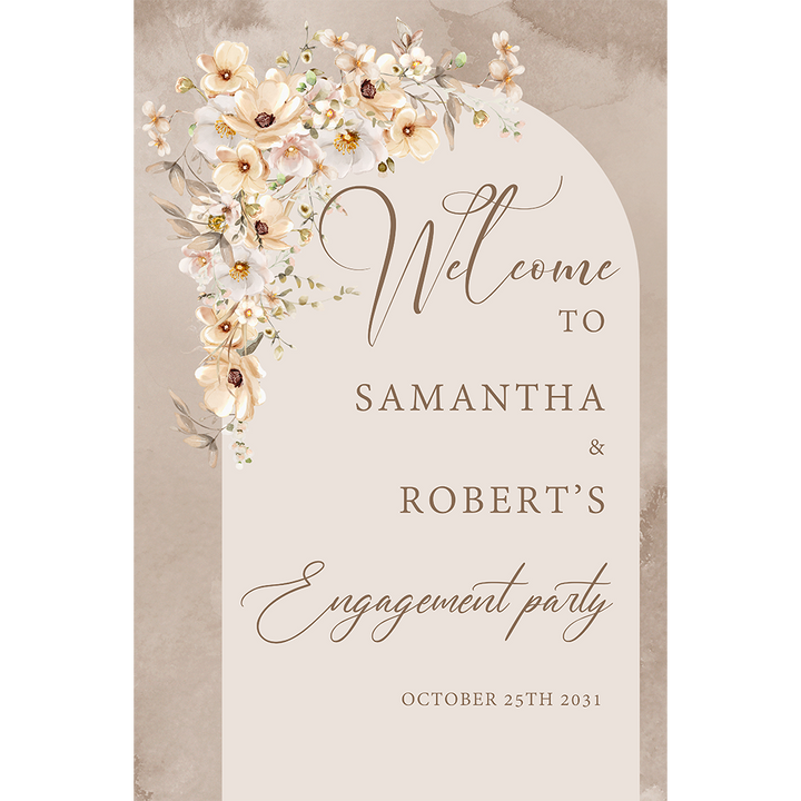 Boho arch engagement party sign