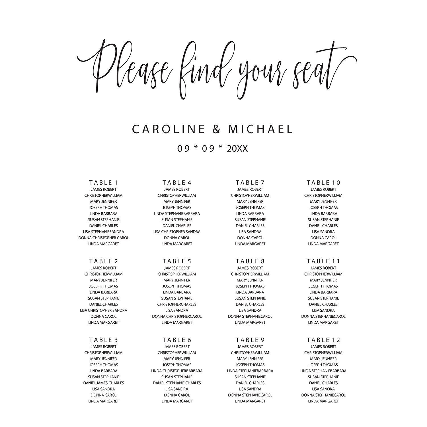 Minimalist seating chart