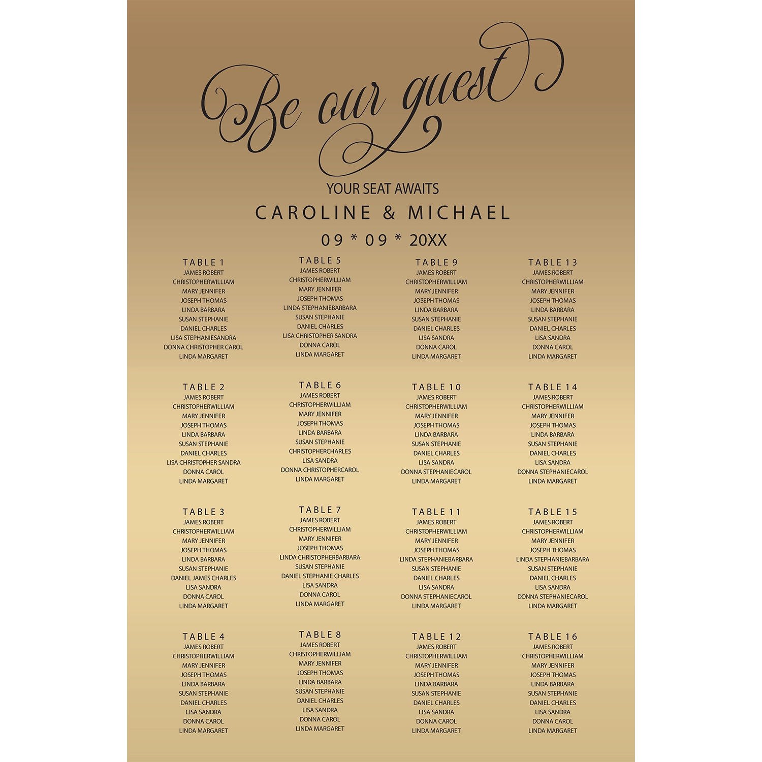 Minimalist seating chart