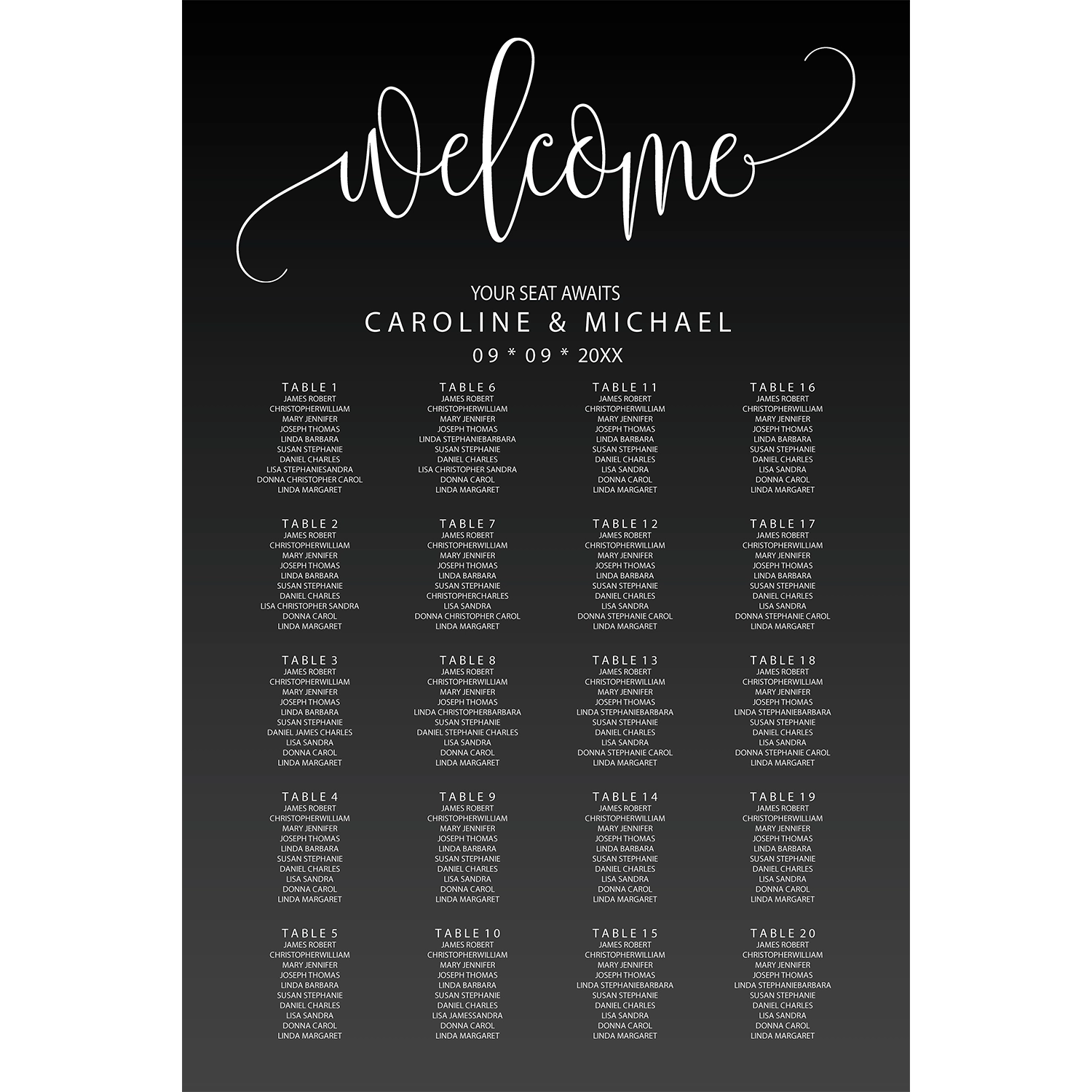 Minimalist seating chart