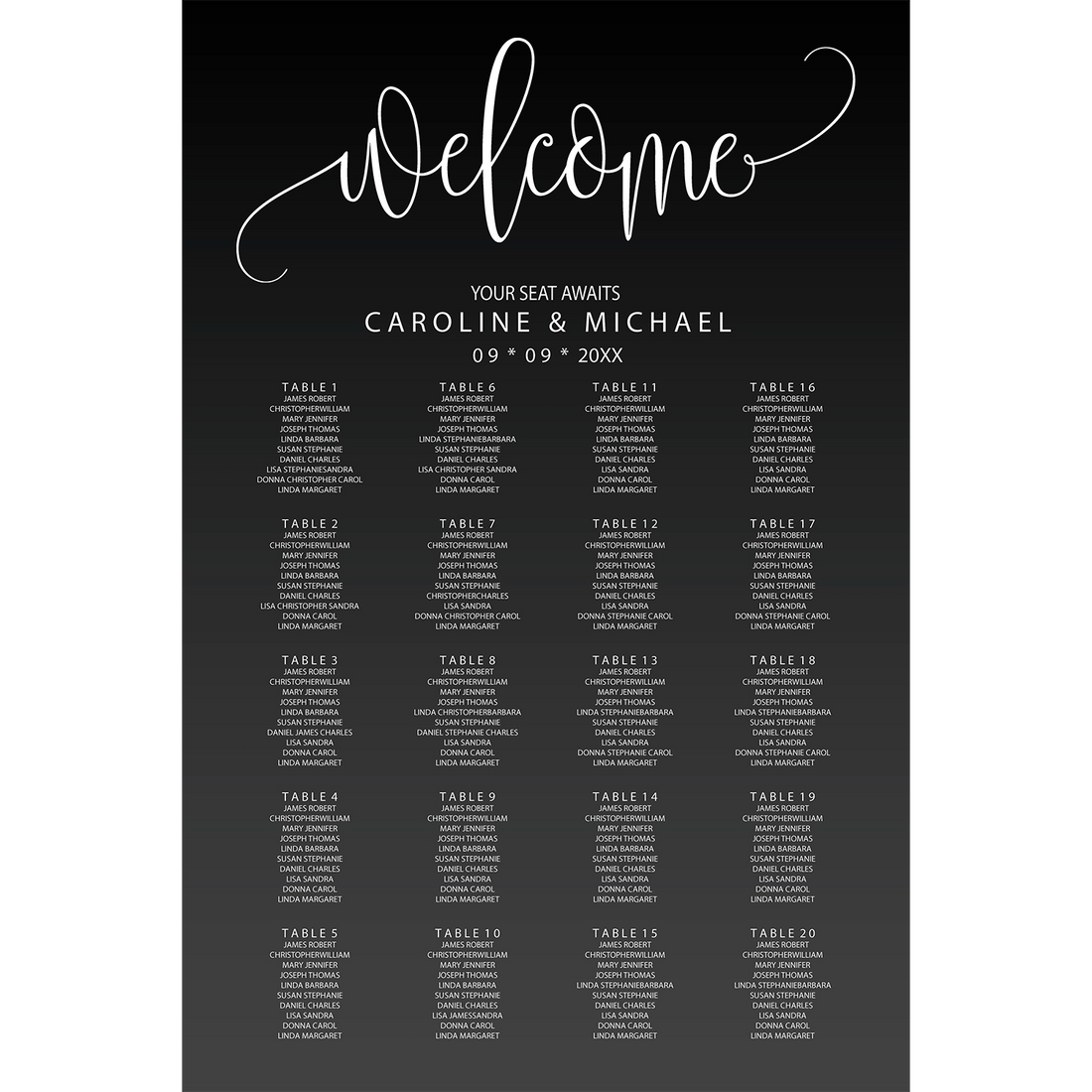 Minimalist seating chart