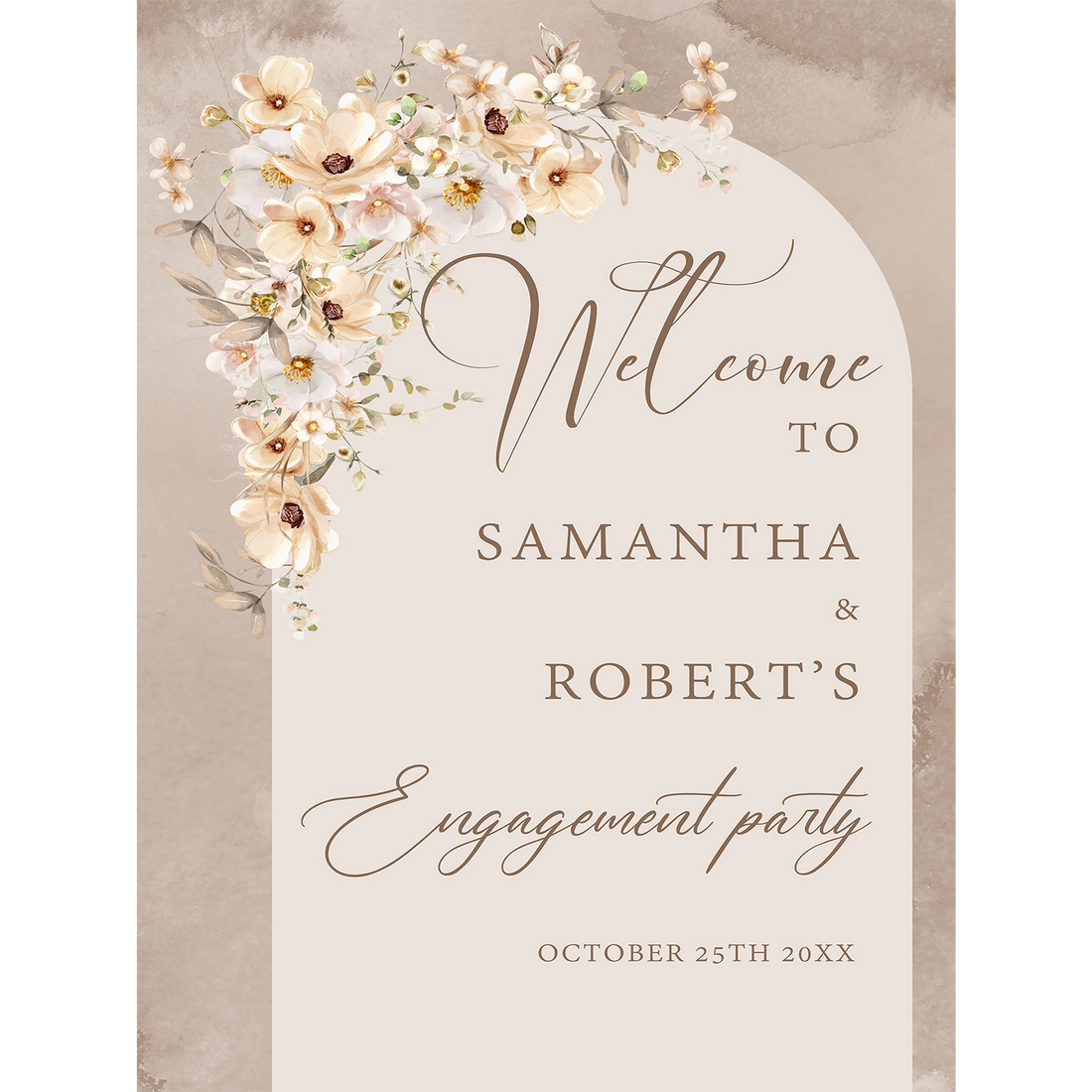 Boho arch engagement party sign
