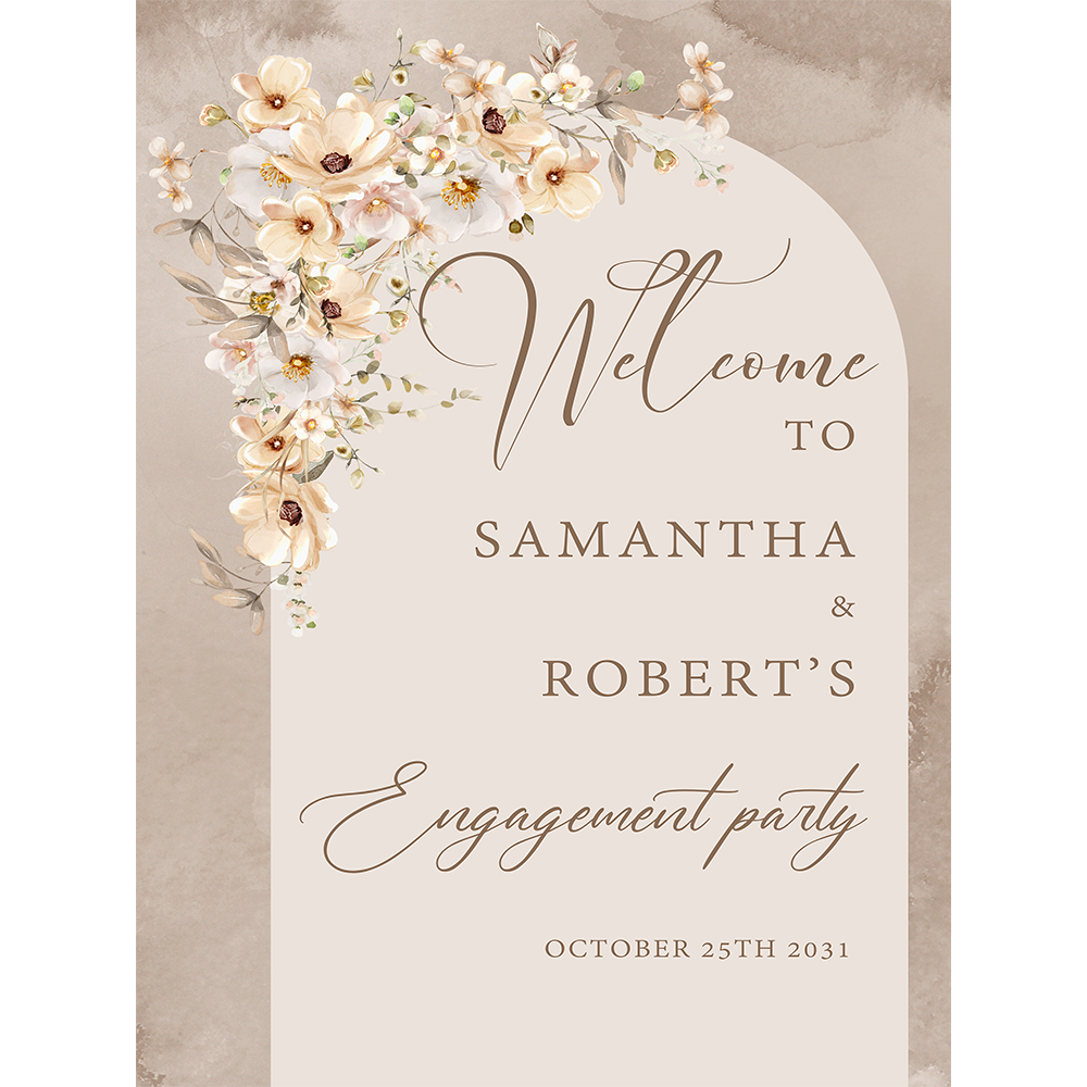 Boho arch engagement party sign