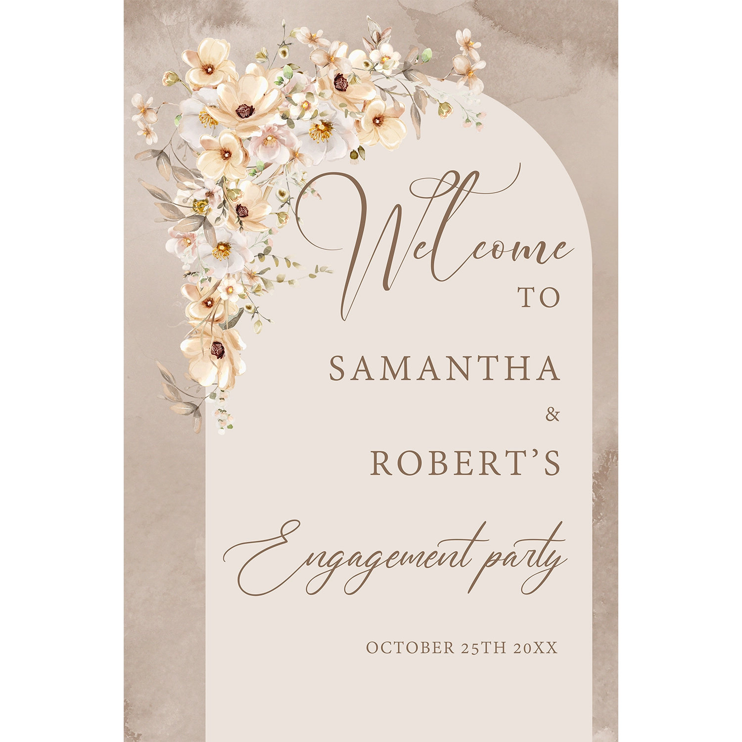 Boho arch engagement party sign