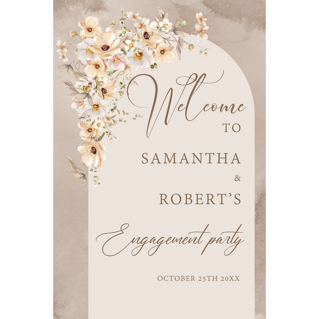 Boho arch engagement party sign