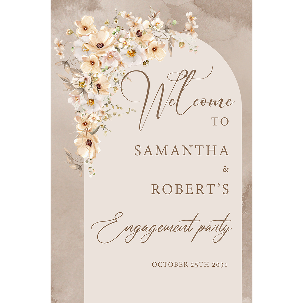 Boho arch engagement party sign