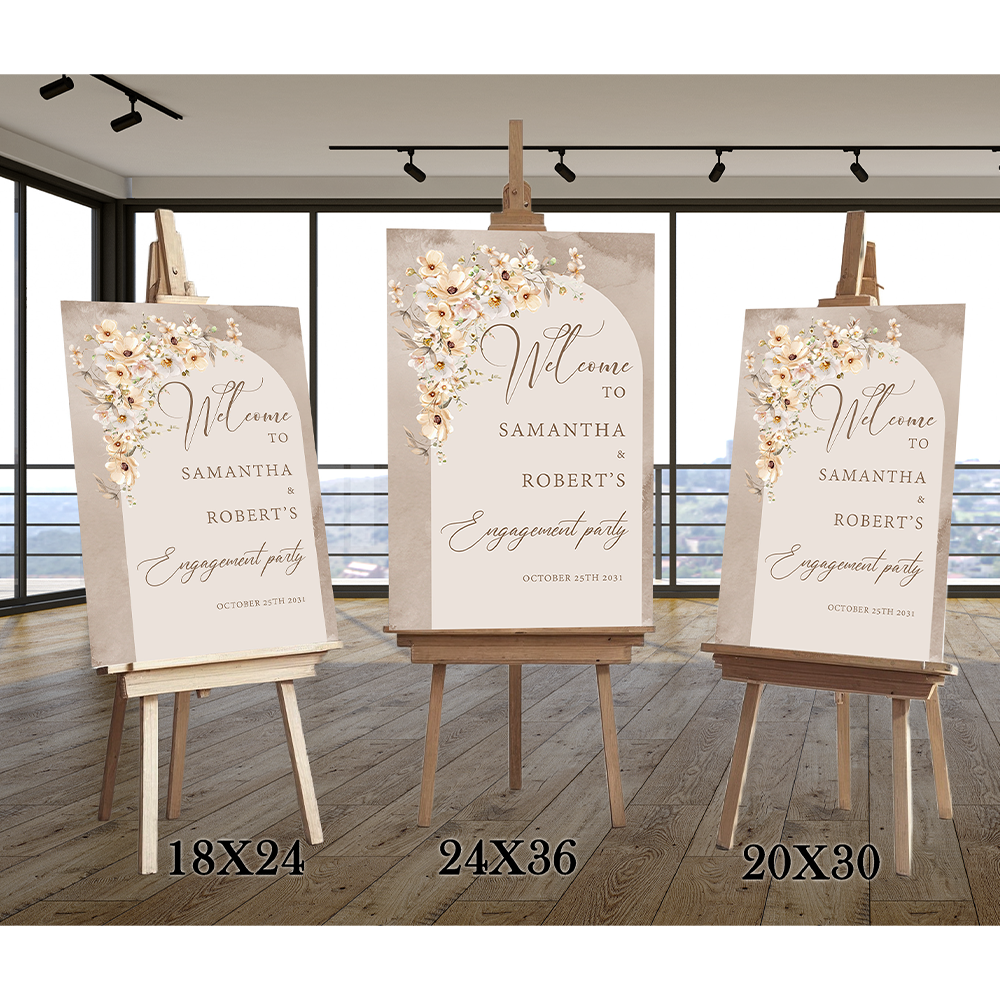 Boho arch engagement party sign