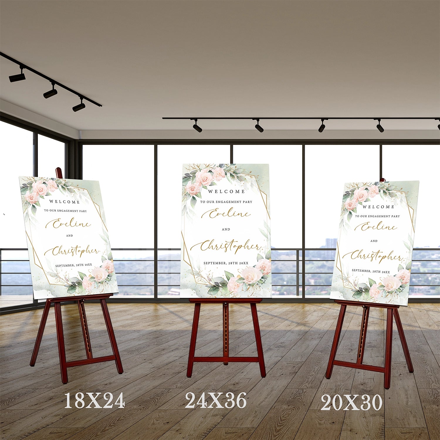 Boho blush floral engagement sign