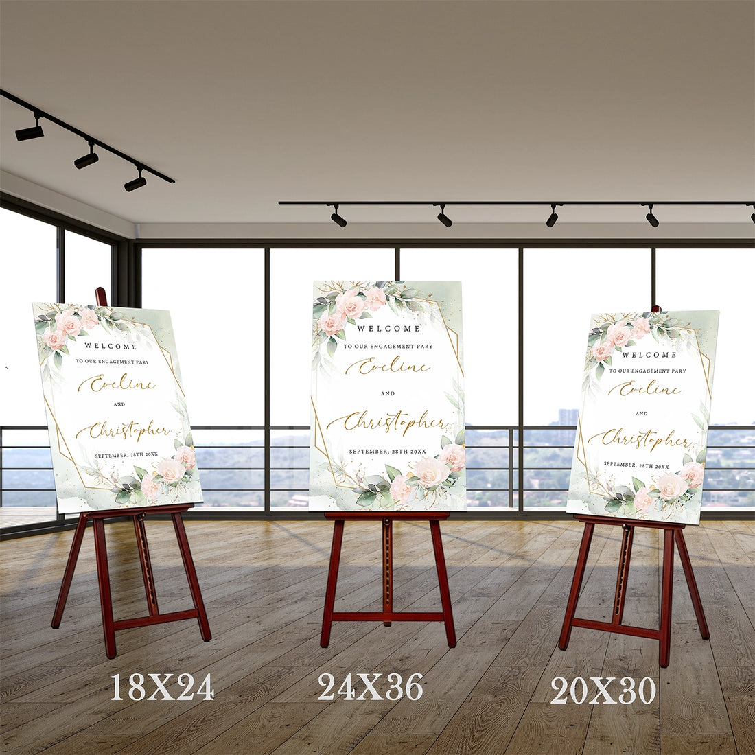 Boho blush floral engagement sign