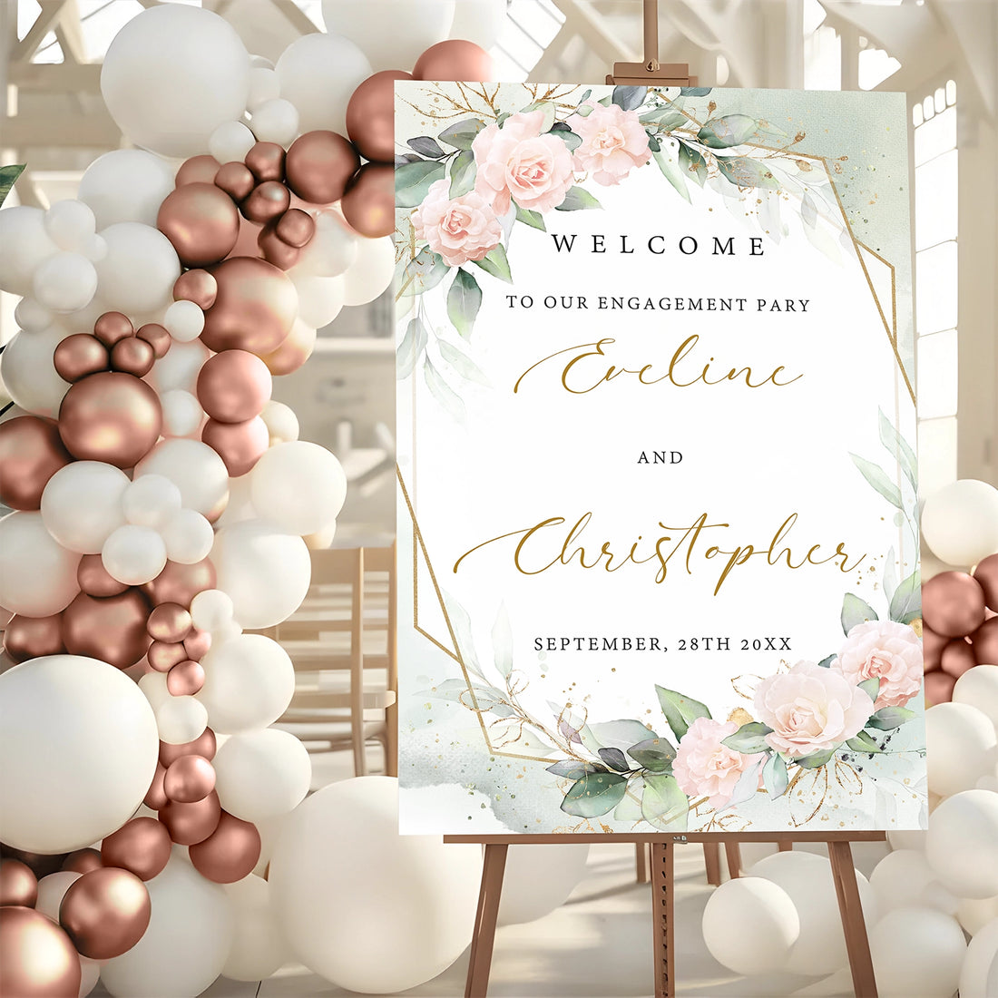 Boho blush floral engagement sign