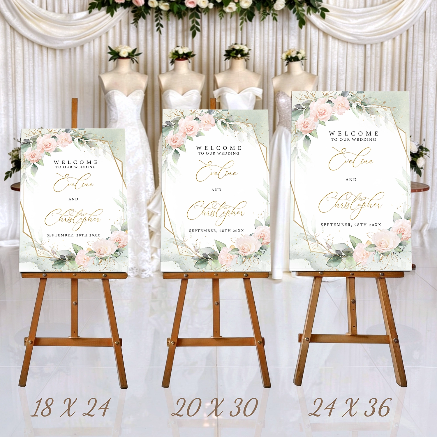 Boho blush floral wedding sign