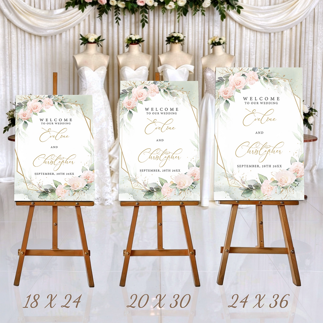 Boho blush floral wedding sign