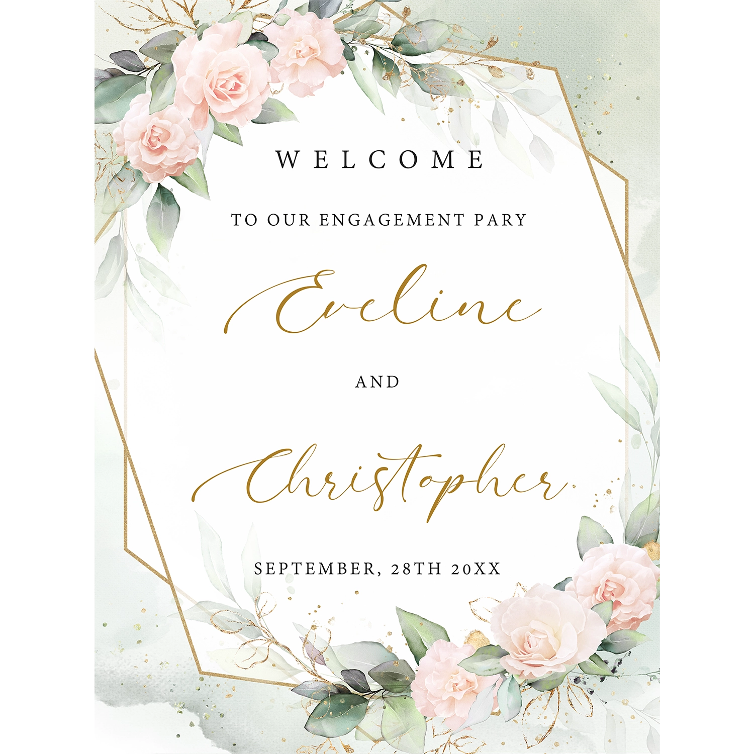 Boho blush floral engagement sign