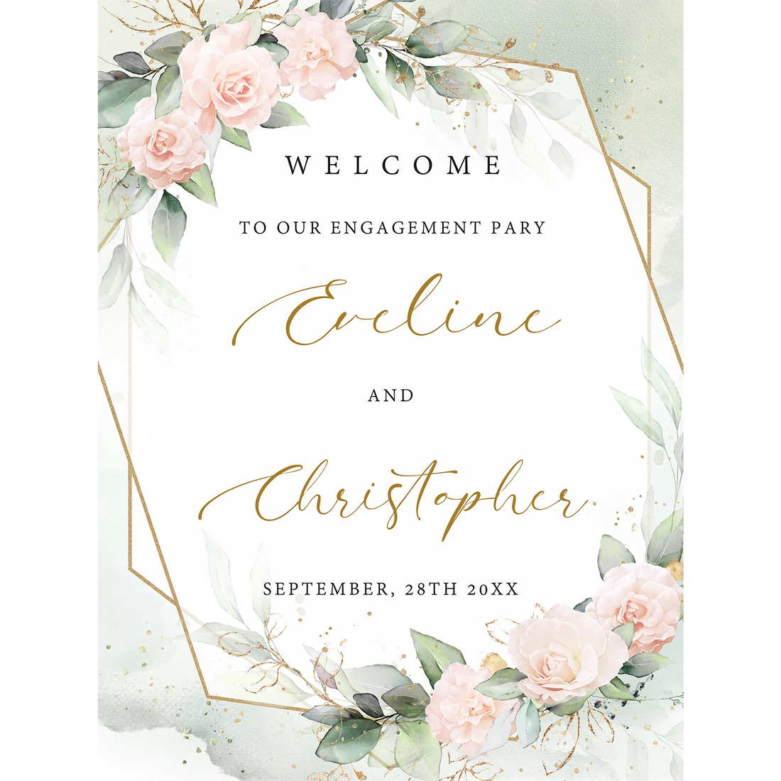 Boho blush floral engagement sign
