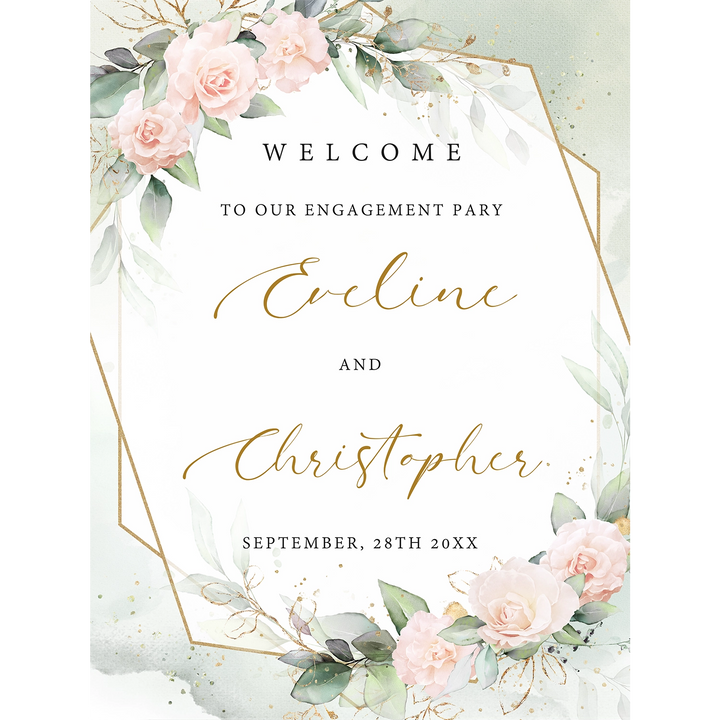 Boho blush floral engagement sign