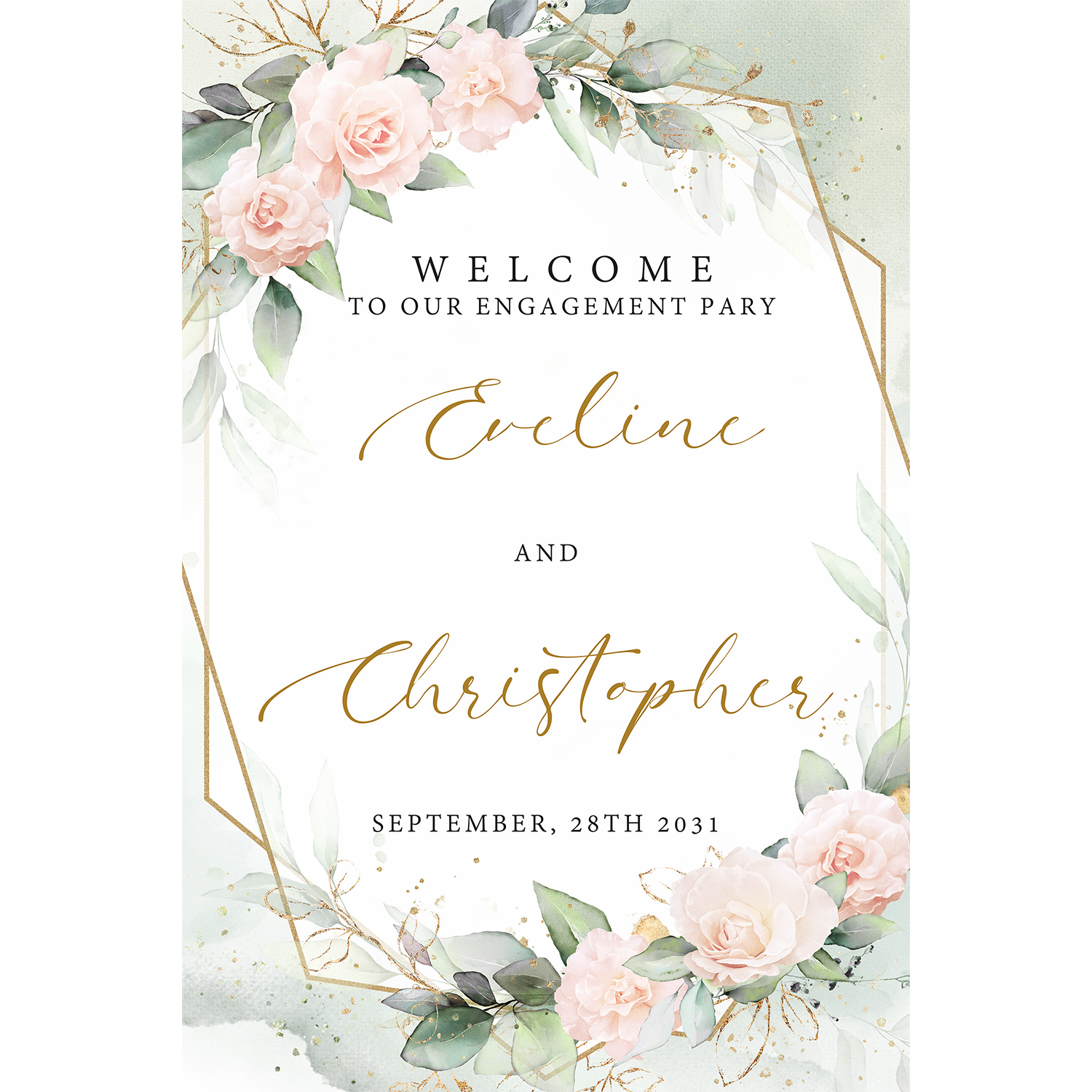 Boho blush floral engagement sign