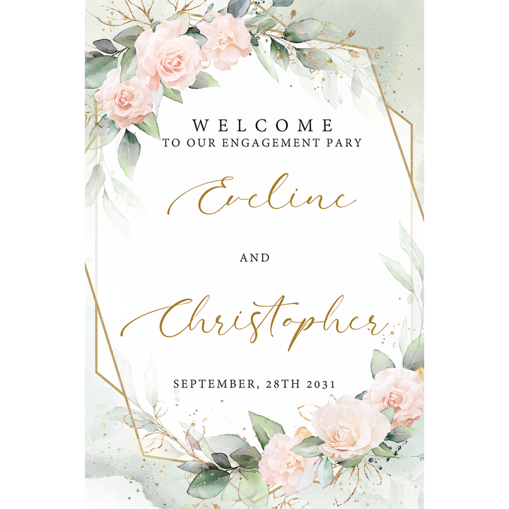 Boho blush floral engagement sign