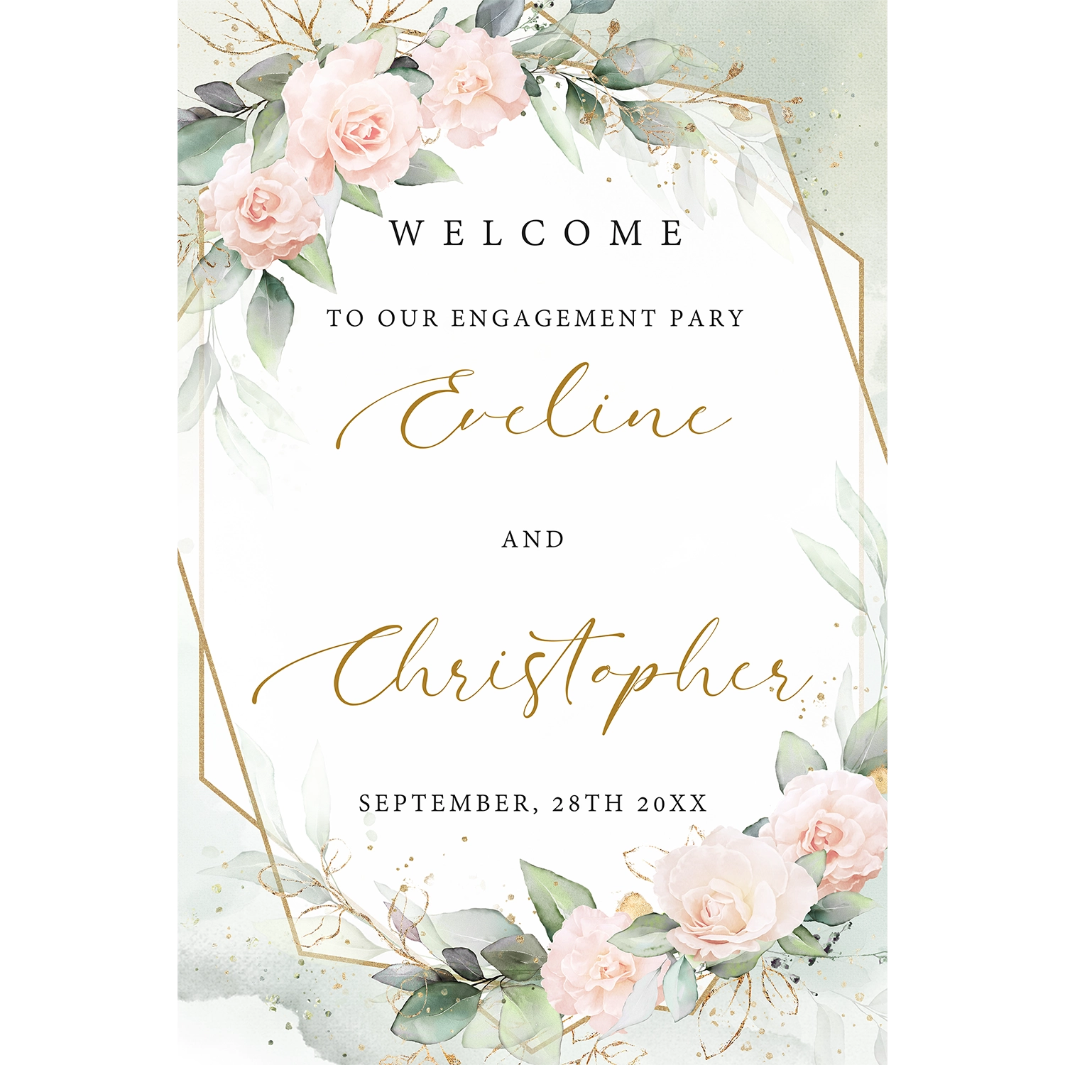Boho blush floral engagement sign