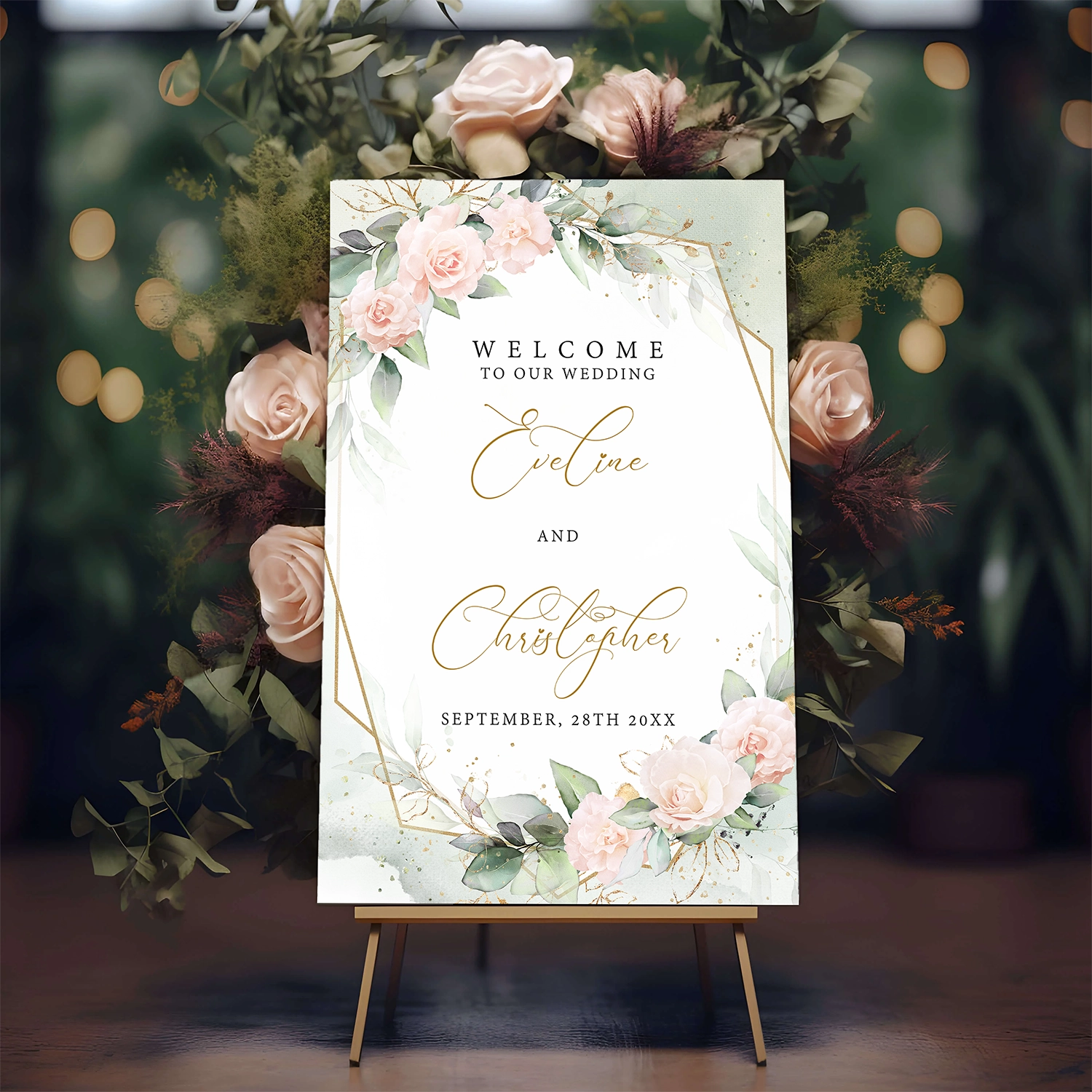 Boho blush floral wedding sign