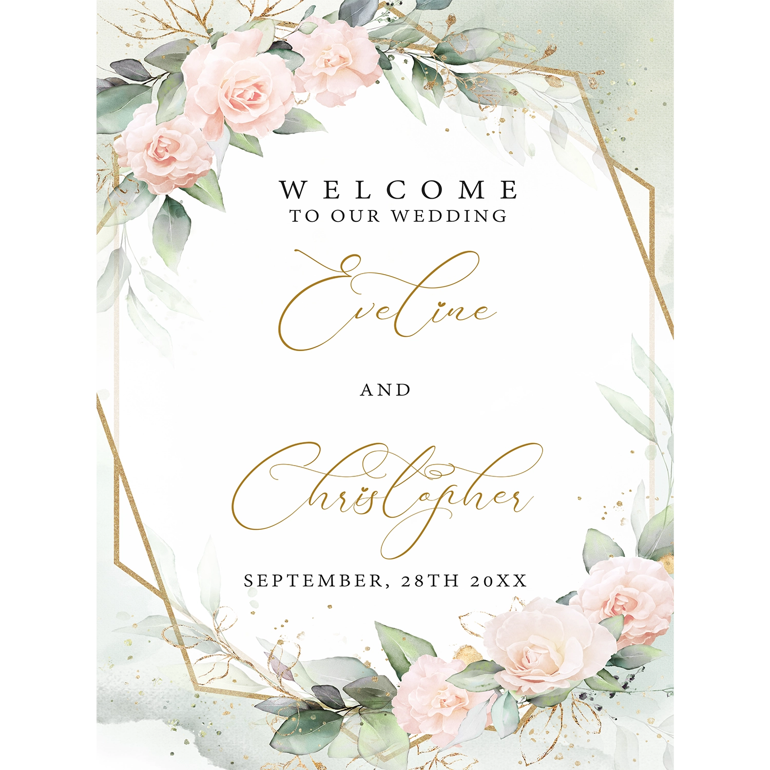 Boho blush floral wedding sign
