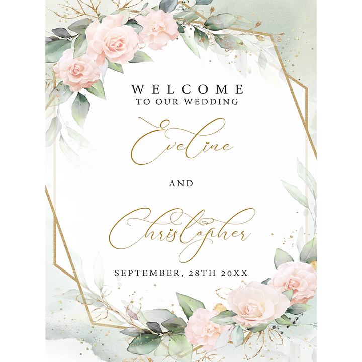 Boho blush floral wedding sign