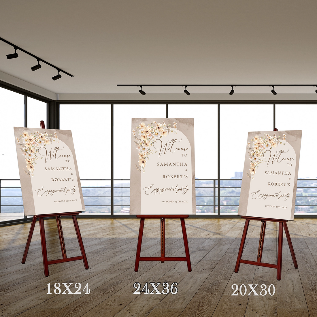 Boho arch engagement party sign