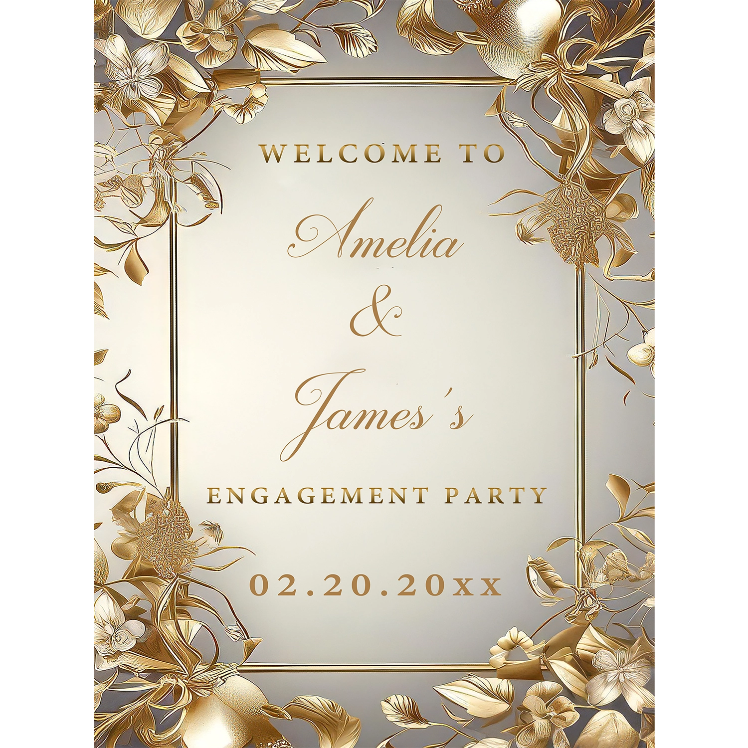 Golden ornate vine Engagement sign