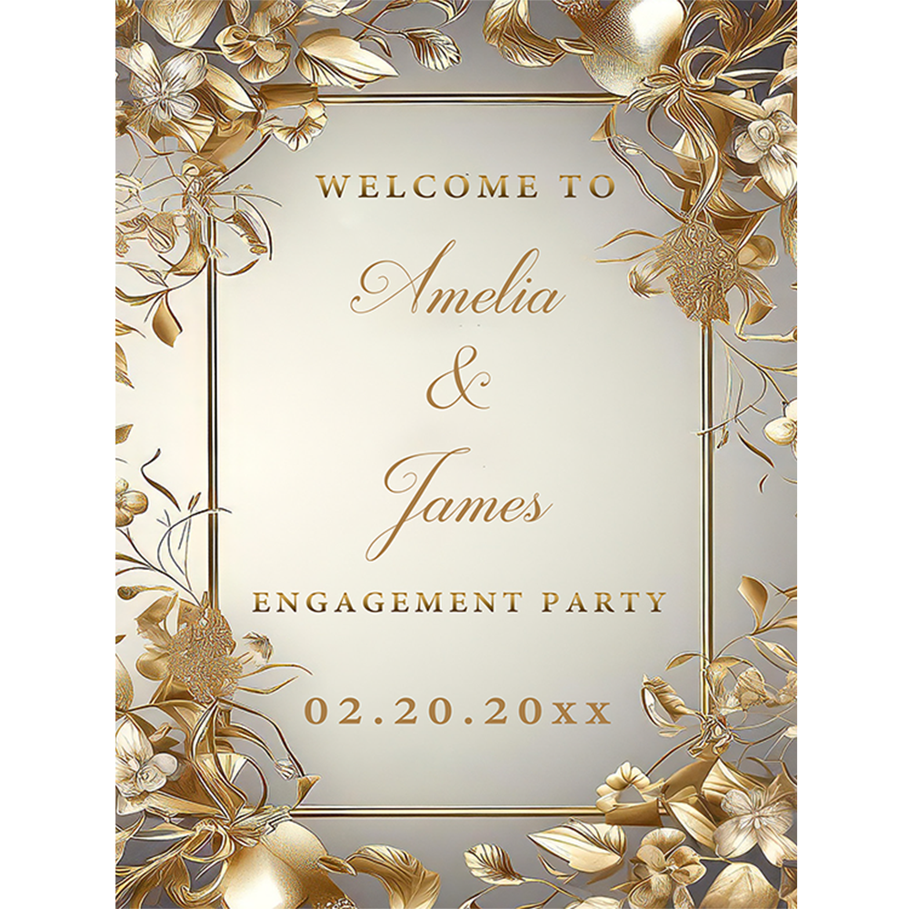 Golden ornate vine Engagement sign