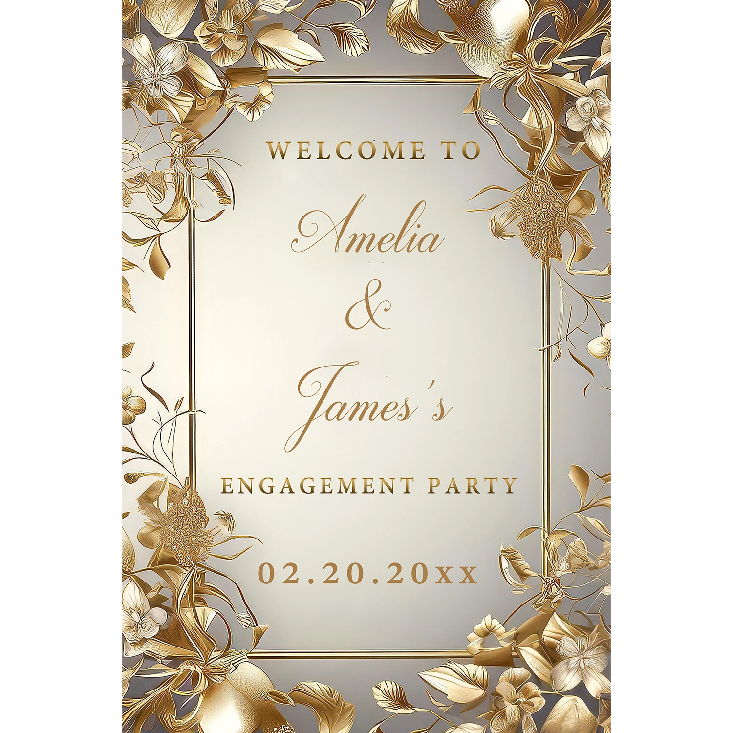 Golden ornate vine Engagement sign