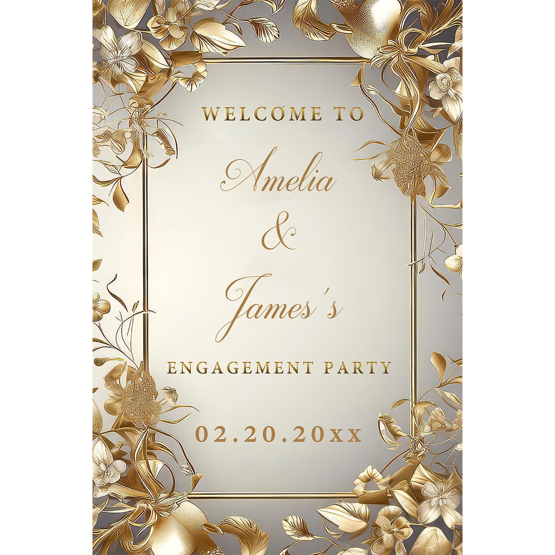 Golden ornate vine Engagement sign