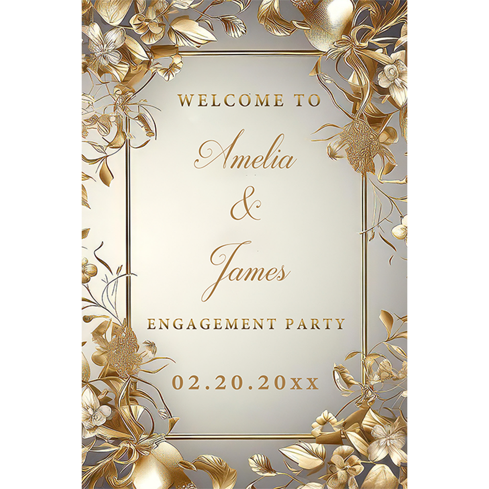 Golden ornate vine Engagement sign