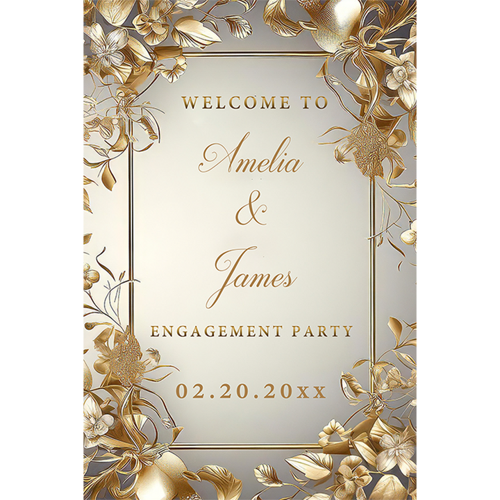 Golden ornate vine Engagement sign