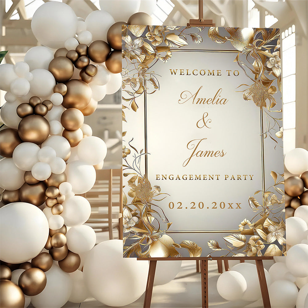 Golden ornate vine Engagement sign