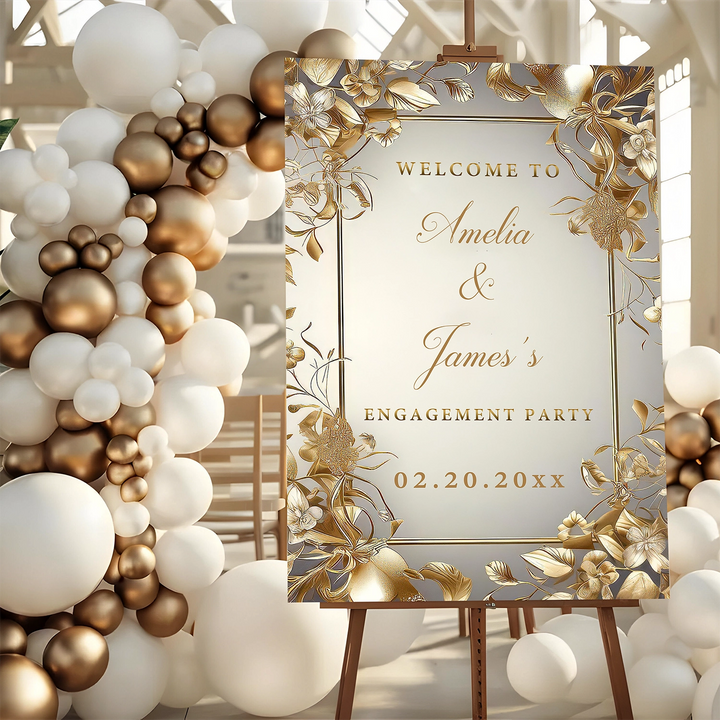 Golden ornate vine Engagement sign
