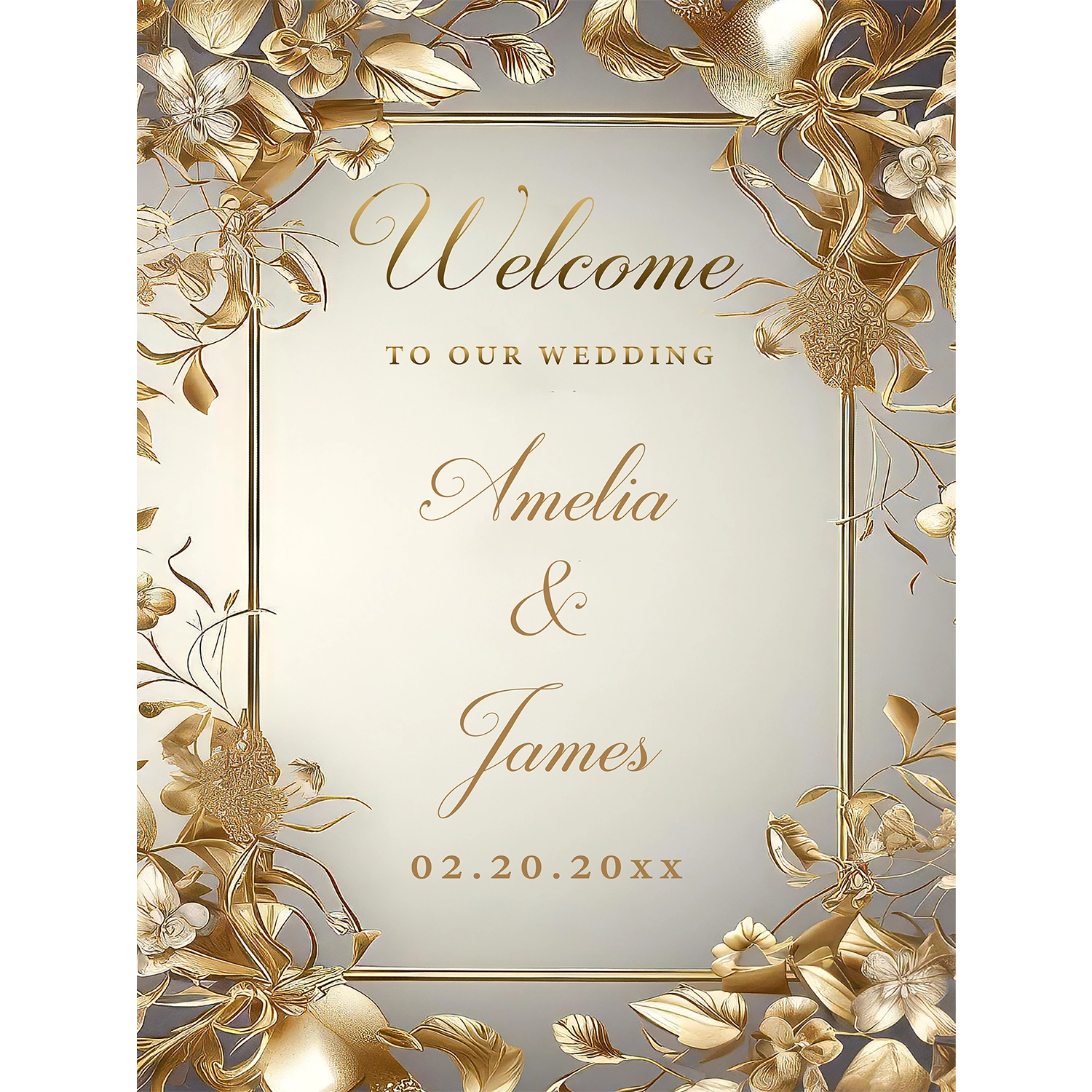 Golden Ornate Vine Wedding Sign