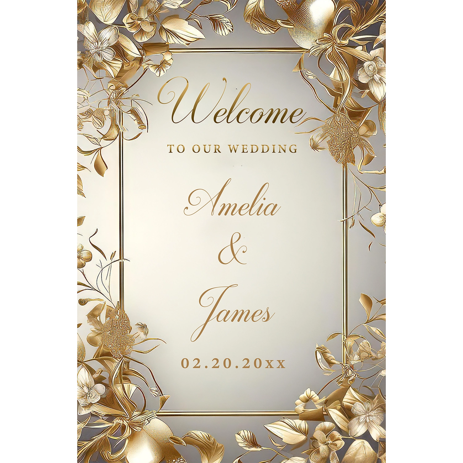 Golden Ornate Vine Wedding Sign