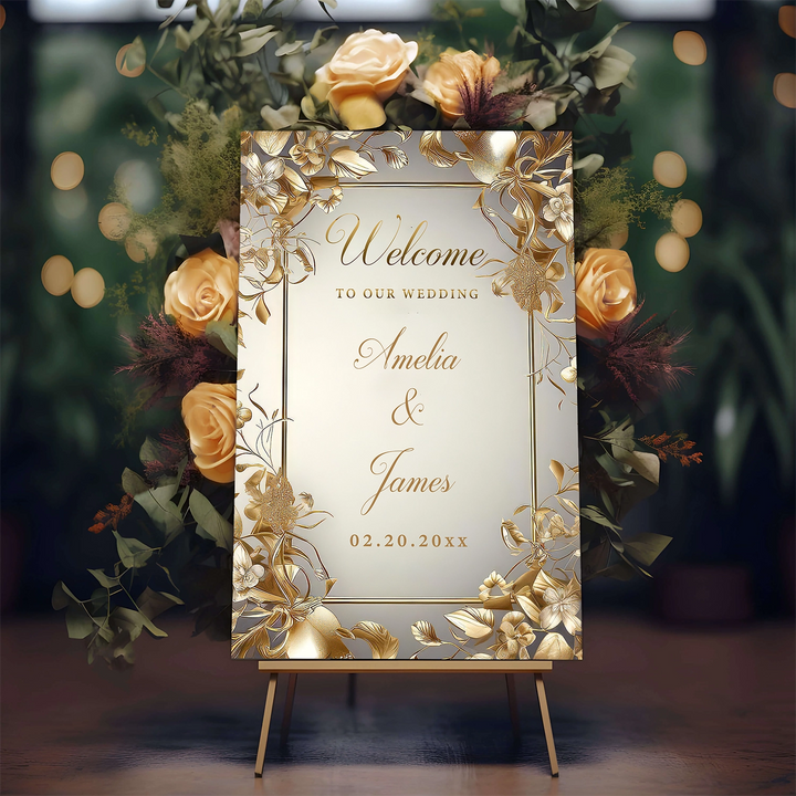 Golden Ornate Vine Wedding Sign