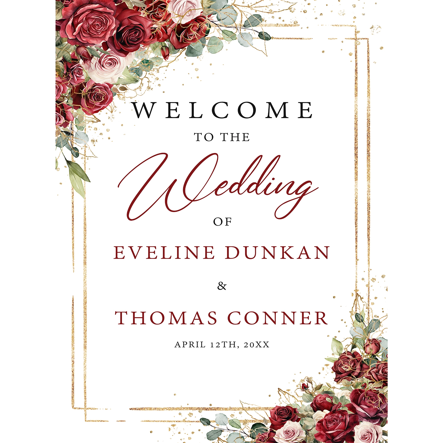 Marsala red blush wedding sign