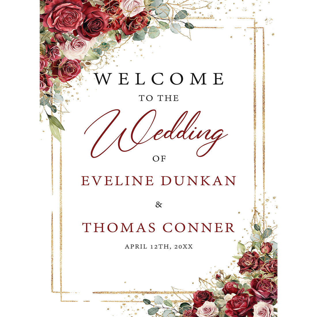 Marsala red blush wedding sign