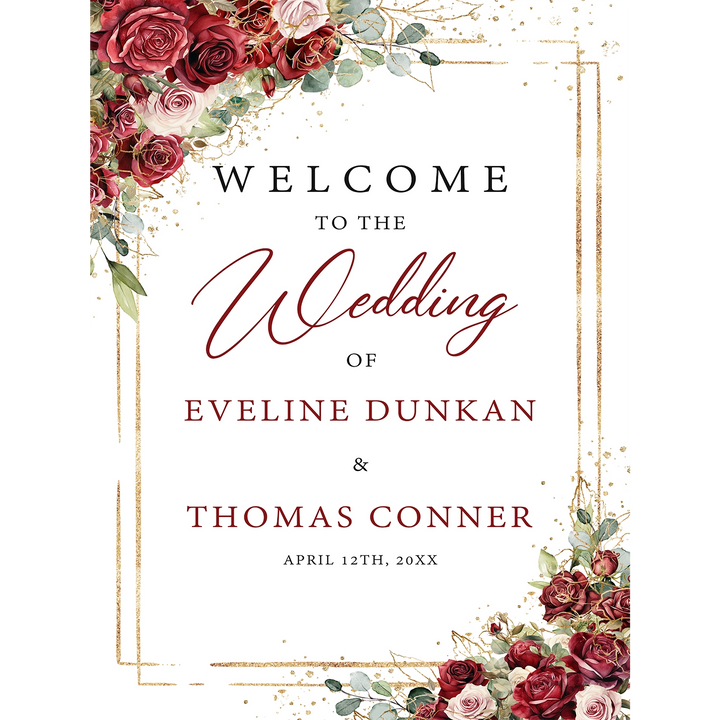 Marsala red blush wedding sign