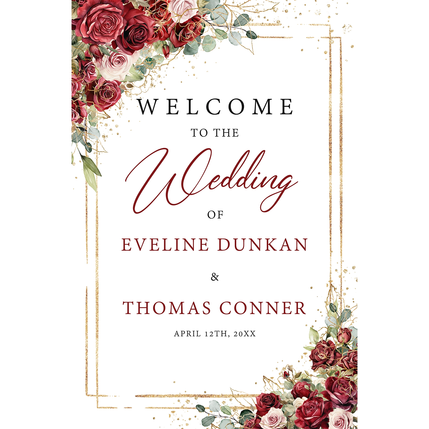Marsala red blush wedding sign