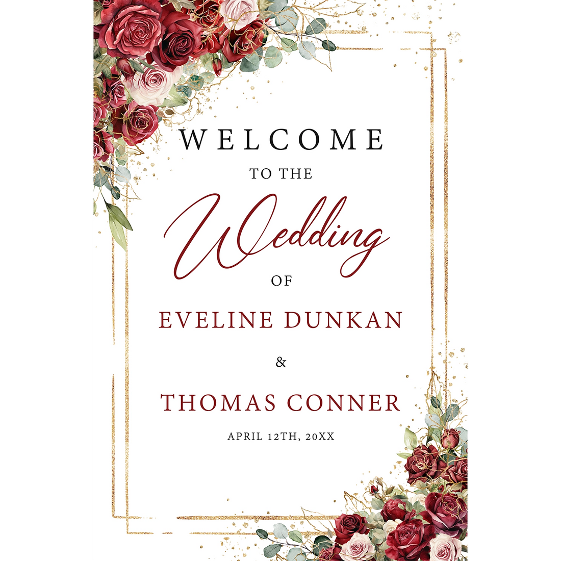 Marsala red blush wedding sign