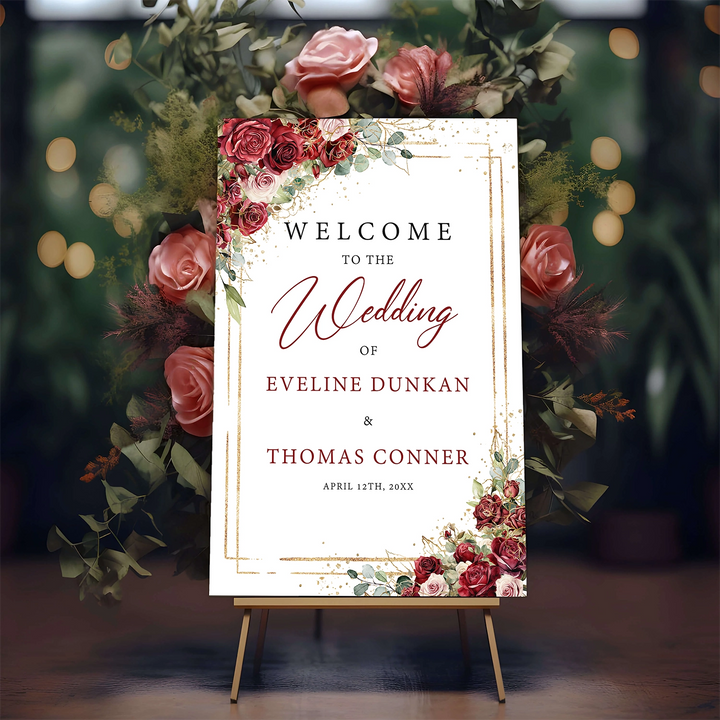 Marsala red blush wedding sign