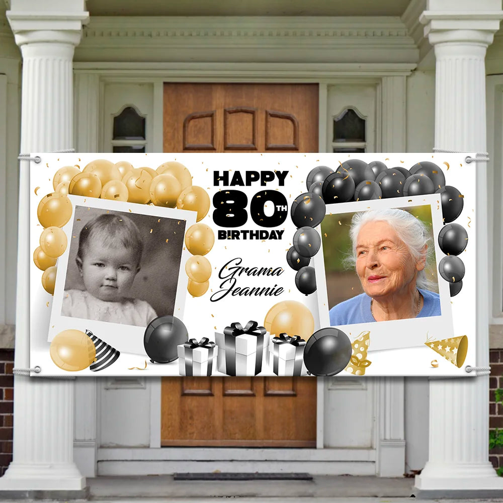 Then & Now Birthday Vinyl Banner