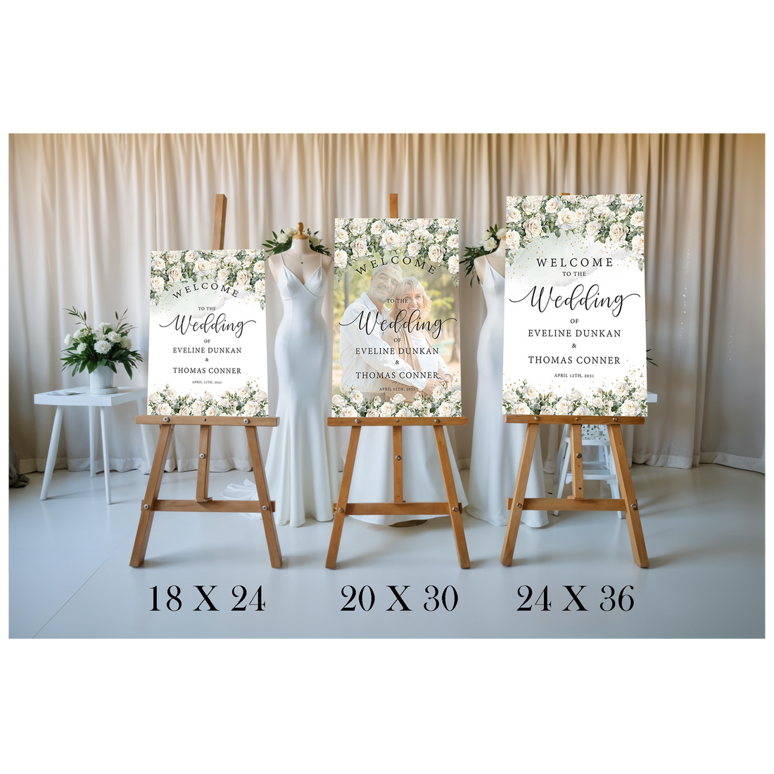White Rose Welcome Wedding Sign