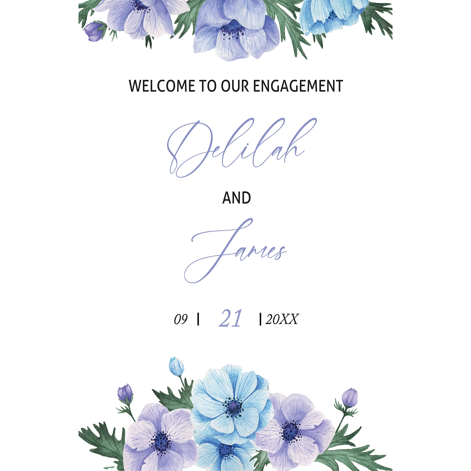 Watercolor Flowers Engagement Party Sign