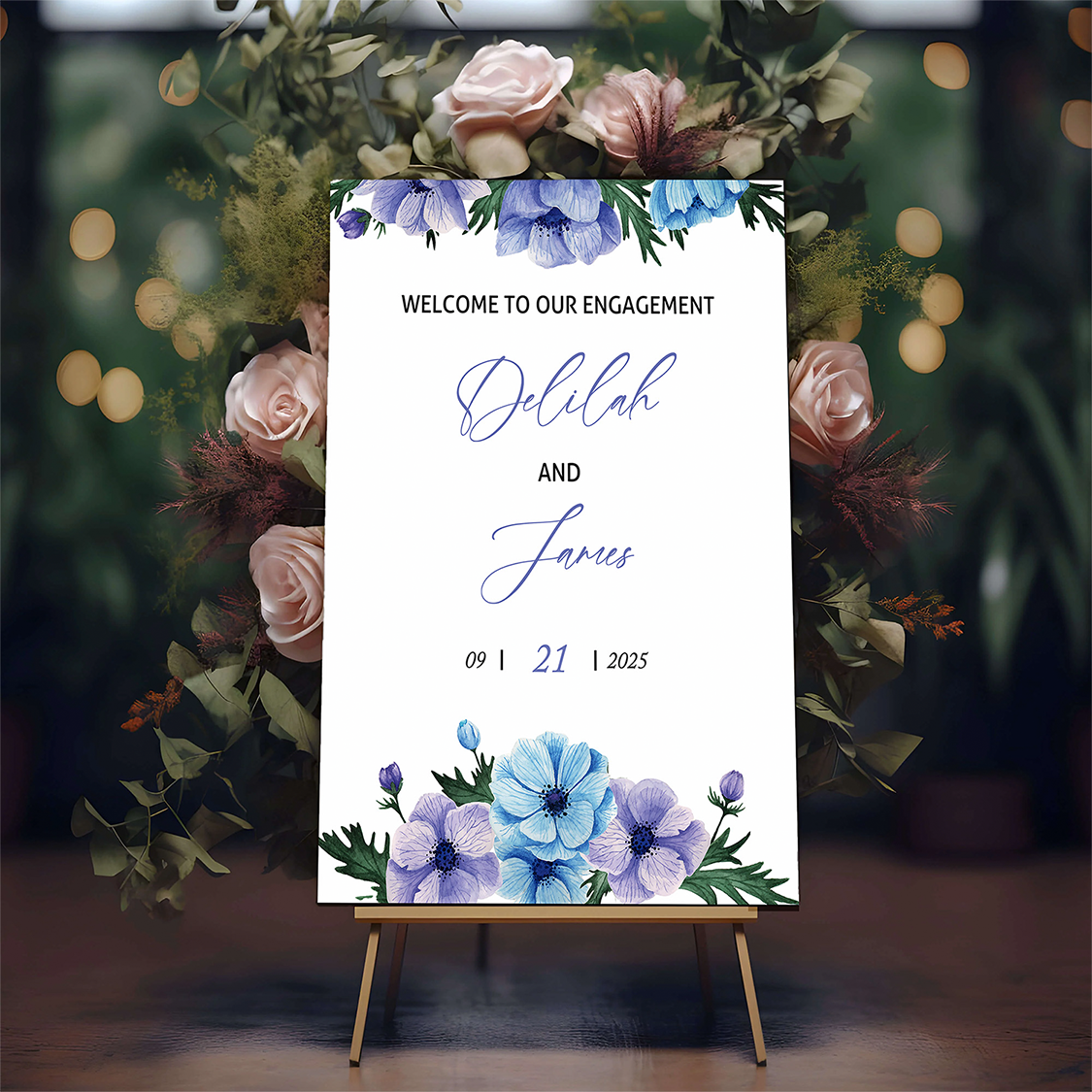 Watercolor Flowers Engagement Party Sign