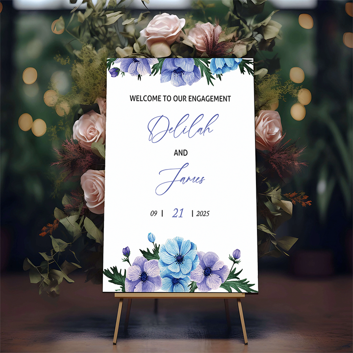 Watercolor Flowers Engagement Party Sign