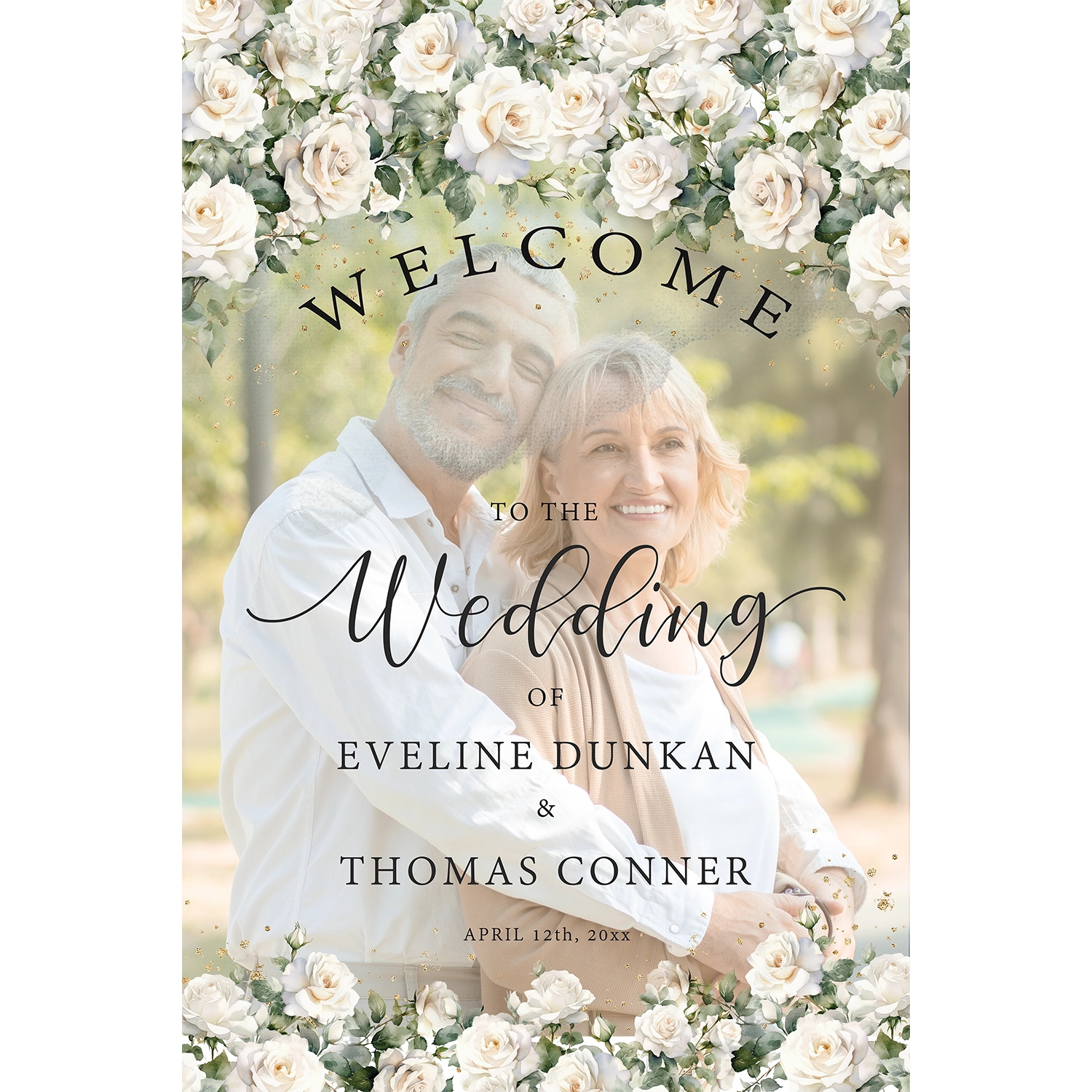 White Rose Welcome Wedding Sign